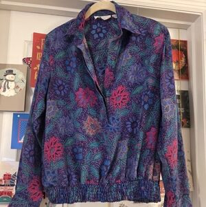 Vintage Size 10 Woman's Blouse Top Vibrant Floral Dark Purple Alfred Dunner